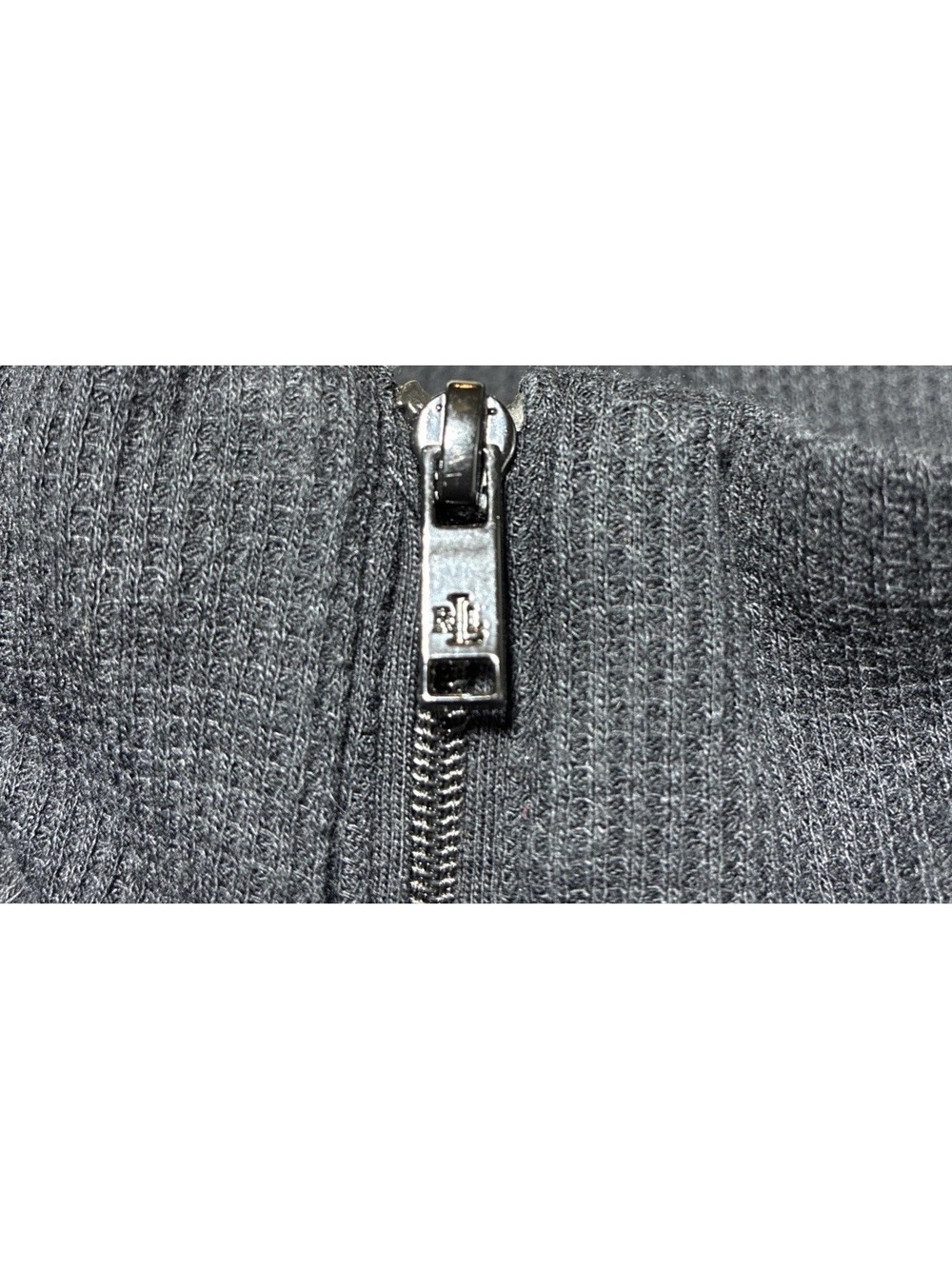 Vintage Lauren Ralph Lauren Sweater Womens L Gray Knit Ribbed Mock Neck 1/4 Zip - Picture 5 of 12
